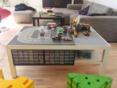 a table with legos on it in a living room