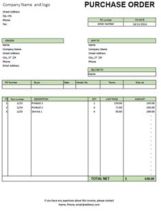 an invoice form with the purchase and order numbers on it, as well as two