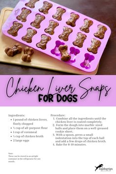 Chicken Liver Snaps and Other Homemade Easy Dog Treats Recipe Diy Meat Dog Treats, Liver Dog Treats Homemade, Home Made Dog Treats, Dog Baking, Dog Training Treats Recipe, Baby Treats, Dog Treats Recipe