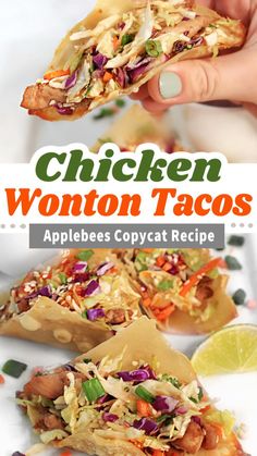 chicken wonton tacos with apples and cabbage