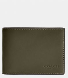 From COACH&#x2C; this wallet features: Refined calf leather(6) x credit card slotsFull-length bill compartment4" (L) x 3" (H) x 1/2" (W)Spot cleanImported. Green Wallet, Leather Billfold, Wallet For Men, Mens Wallet, Billfold Wallet, Coach Men, Coach Wallet, Crafts Beautiful, Leather Wallet Mens