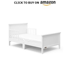 a white toddler bed with the words click to buy on amazon