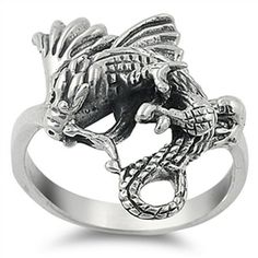 Oxidized Dragon Mystical Fantasy Animal Ring 925 Sterling Silver Band Jewelry Female Male Size 14 All our silver jewelry is crafted from .925 silver also commonly referred to as sterling silver. Sterling silver is the standard for beautiful high-quality silver jewelry and can not be replicated by lower priced silver plated jewelry. It is 92.5% pure silver, mixed with alloys to add strength and durability to stand the test of time. We promise superior service which includes fast shipping, great communication, and Walmart's refund policy. Keep your fine jewelry shiny and elegant by storing it properly. Jewelry needs to be stored in a dry area, preferably away from air in a jewelry box or plastic bag. Avoid exposure to harsh chemicals. Use a polishing cloth to remove tarnish build-up over tim Animal Ring, Dragon Ring, Dragon Jewelry, Animal Rings, Sterling Silver Rings Bands, Silver Dragon, Band Jewelry, Silver Plated Jewelry, Fantasy Jewelry