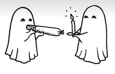 two ghost like people holding a lighter in their hands