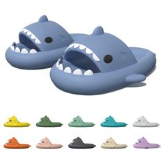 PRICES MAY VARY. Unique Shark Design: Each slipper features authentic shark details, from replicated sharp teeth to fins to wide-set eyes, capturing the essence of a real shark! Perfect for shark enthusiasts of all ages. Premium Material: Crafted from high-density, premium EVA material, these slippers offer exceptional flexibility, durability, lightness, softness, breathability, and water-resistance for long-lasting comfort. Luxurious Comfort: With a thick cushioned outsole measuring 1.57 inches Shark Mouth Open, Shark Slides, Cloud Slippers, Wide Set Eyes, Shark Mouth, Shoes For Summer, Shark Slippers, Pool Shower, Shower Shoes