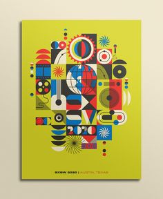 a poster with an abstract design on the front and back cover, in bright colors