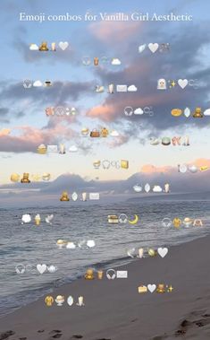 an image of the beach with clouds and hearts