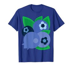 a blue t - shirt with three flowers and two speech bubbles on the front,