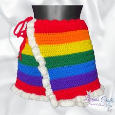 * Plain white ruffles  * Pride flag: Cherry Red, Pumpkin, Bright Yellow, Paddy Green, Royal Blue, Amethyst * Add waist measurement in personalization box Rainbowcore Fashion, Bratz Art, Pride Ideas, Red Pumpkin, Rainbow Skirt, Blue Amethyst, Rainbow Crochet, Crochet Skirt, Waist Measurement