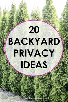 the words 20 backyard privacy ideas in front of a row of trees