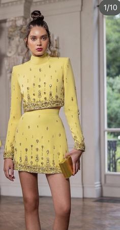 Yellow Two Piece, Mini Skirt Set, Mode Abaya, Simple Pakistani Dresses, Womenswear Fashion, Fancy Dress Design, Causual Outfits, Dress Yellow, Fashion Mistakes