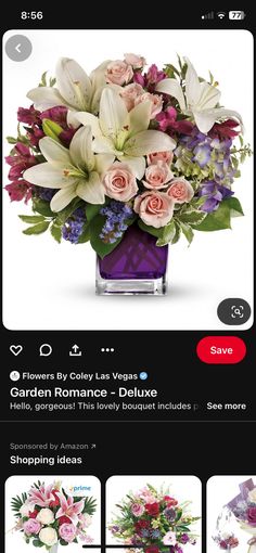 an image of flowers in a purple vase on the app store's facebook page