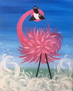 an acrylic painting of a pink flamingo