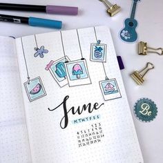 June 2018 Bullet Journal Setup Minimalist Bullet Journal, Bullet Journal Month, Bullet Journal Page, Bullet Journal Planner, Bullet Journal 2019, Diary Ideas, Bullet Journal Art