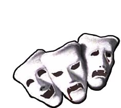 three white masks with faces drawn on them