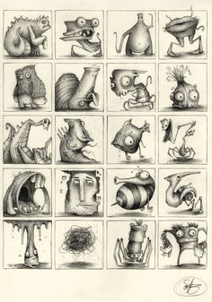 an image of various cartoon characters drawn in pen and ink by artist mark vandermeer