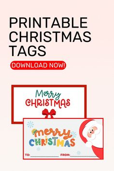 printable christmas tags with santa claus and merry christmas message on them, in red and white