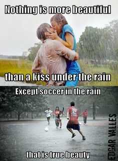 two pictures with the same person hugging each other in the rain and one has an image of