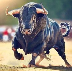 a bull is running in the dirt