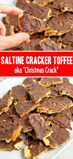 Saltine Cracker Toffee is crunchy, chewy and full of impossible to resist, rich and buttery caramel toffee flavor and its made with just four ingredients. (five if you add nuts) Sweet And Salty Saltines, Christmas Crackers Recipe Saltine Toffee White Chocolate, Saltine Christmas Crackers, Toffee Crackers Club, Saltine Cracker Candy Recipes, Saltine Cracker Toffee Recipe, Christmas Toffee Crackers, Cracker Cookies Saltine, Cracker Brittle Saltine