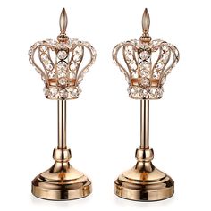 PRICES MAY VARY. Package includes 2 gold crystal crown candlestick holders, overall dimension (height x bottom dia) is 35cm x 11.6cm / 14" x 4.6", suitable for placing tea light candle, votive candle, flameless led candle or other candle less than 5.8cm / 2.3" in diameter. Gold crown design decorated with crystal beads looks sparkly and gorgeous, it will add a romantic, elegant and attractive atmosphere to table centerpiece, fireplace, mantel, floor, living room and more when lighting candle. No Candle Centerpieces Elegant, Crown Candle Holder, Square Candle Holders, Lighting Candle, Candlestick Centerpiece, Glass Tealight Candle Holders, Elegant Candle, Metal Candelabra, Candle Centerpiece