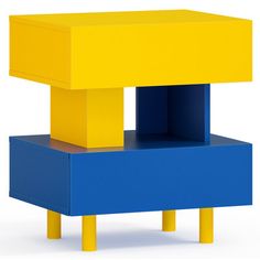 a blue and yellow table with two drawers