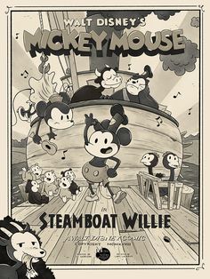 an advertisement for mickey mouse steamboat willie