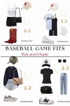 Whether it’s an MLB game, high school, or even t-ball- go to the game in style with these outfits!   baseball game outfits, baseball game fit, ball park outfits, phillies outfit, cute baseball outfits, baseball fan, baseball mom, mlb outfits, mlb game outfits, athletic outfits, jersey outfits, baseball jersey outfits, yankees outfit, padres outfit, college baseball outfit, college game day outfits, game day outfit, baseball cap, baseball shirt, cardinals baseball Baseball Tee Outfit Women, Cute Baseball Outfits For Women, Cute Baseball Outfits, Padres Outfit, Phillies Outfit, Women Baseball Outfit, Baseball Tee Outfits, Mlb Wife, Baseball Fits