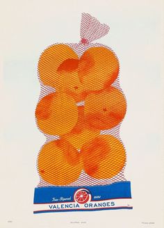 oranges are stacked on top of each other in an advertisement for valencia oranges