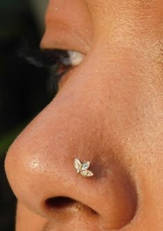 a close up of a person's nose with a piercing in the shape of a butterfly