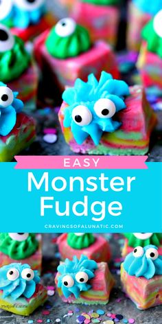 easy monster fudge cupcakes with googly eyes and sprinkles