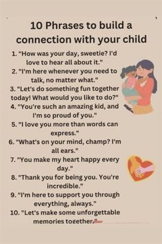 a poem with the words 10 phrases to build a connection with your child on it