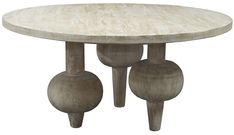 the table is made out of wood and has three balls on it's legs