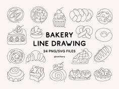 bakery line drawing with 24 png / svg files for use in web design