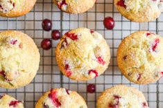 fresh cranberry muffins cooling on a wire rack