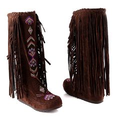 Brown Boots, Knee High, Beading, Boots, Red