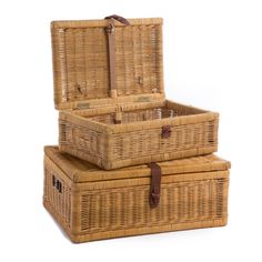 three wicker baskets stacked on top of each other