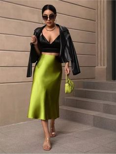 Shipping: Worldwide Express Shipping AvailableDelivery time: 7-15Days Fast ShippingReturns: Fast refund, 100% Money Back Guarantee. Green Satin Skirt Outfit, Europe Vibes, Green Satin Skirt, Satin Skirt Outfit, Skirt Satin, Slim Skirt, Fishtail Skirt, Fishtail Dress, Satin Pants