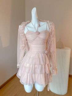 ❤︎Sheer Lace Cardigan + Pink Rose Halter Neck Tiered Sass Dress❤︎ Mode Kawaii, Mode Grunge, Chique Outfits, Lace Cardigan, Spring 2023, Stage Outfits, Sheer Lace, Halter Neck, Look Fashion