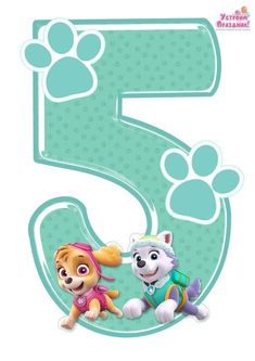 the number five with paw patrol characters on it