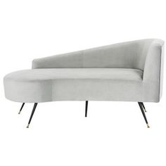 a grey couch with black legs on a white background