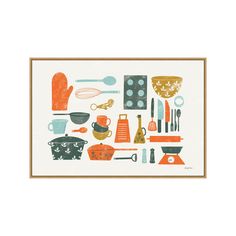 an art print with kitchen utensils on it