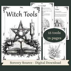 This beautiful Witch Tools bundle contains 15 tools with a simple and straightforward explanation of their purpose, making this bundle perfect for beginners. If you are interested in the watercolor illustrated version of this eBook, click on the link below: https://www.etsy.com/listing/1476368970/witch-tools ABOUT THIS ITEM: 🪄1 PDF A4 - 21cmx 29,7cm (8,26"x 11,69") But in your printer settings you can adjust to US letter or A5 size. 🪄Being in black and white, you save ink, and you can color th Book Of Shadows, Book Of Shadows Grimoire, Grimoire Pages, Witch Tools, Beautiful Witch, Baby Witch, Modern Witch, Spirituality Books, Spell Book