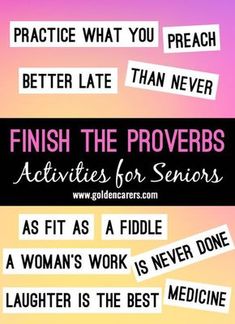 Games For Seniors, Assisted Living Activities, Activities For Seniors, Senior Living Activities, Idioms And Proverbs, Nursing Home Activities, Cognitive Activities