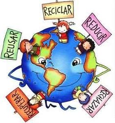 children holding signs around the world with words reading relax, rechar, reduce and read