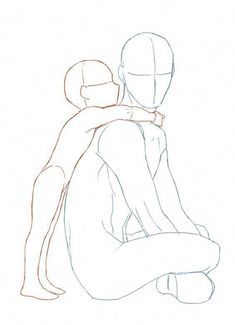 a drawing of two people sitting on the ground with their arms around each other's shoulders