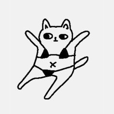 a black and white drawing of a cat with an x on it's chest