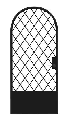 a black and white image of a door with a diamond pattern on the front side