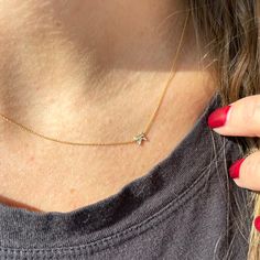 Our best selling layering necklace. A sweet and subtle way to honor yourself, your lover, your best friend, your baby, or your fur baby. This necklace is solid 14k gold Want more than one initial on your necklace? No problem! See our tiniest initials necklace here. We hand make this necklace in our new jersey studio on a 16" diamond cut chain and one 4mm initial lays to the left of center when you put it on. We make every effort to keep this style in stock in our most popular initials but usuall Cheap Gold Jewelry With Initials, Affordable Delicate Chain Necklace, Cheap Classic Delicate Chain Necklace, Cheap Dainty Jewelry With Initials, Dainty Necklace For Girlfriend, Cheap Dainty Initials Jewelry, Dainty Necklace Tiffany, Necklaces Initials, K Initial Necklace