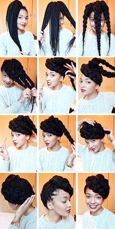 Box Braids Updo, Trendy We Fryzurach, Twisted Hair, No Heat Hairstyles, Crochet Braids Hairstyles, Box Braids Styling, Braided Hairstyles Updo, Black Hairstyles, Braided Updo